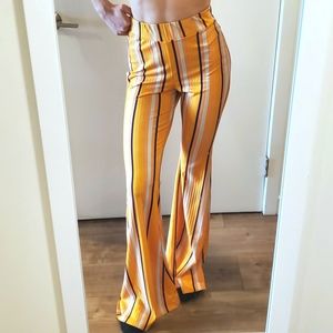 Yellow striped disco flare stretchy pants, 4